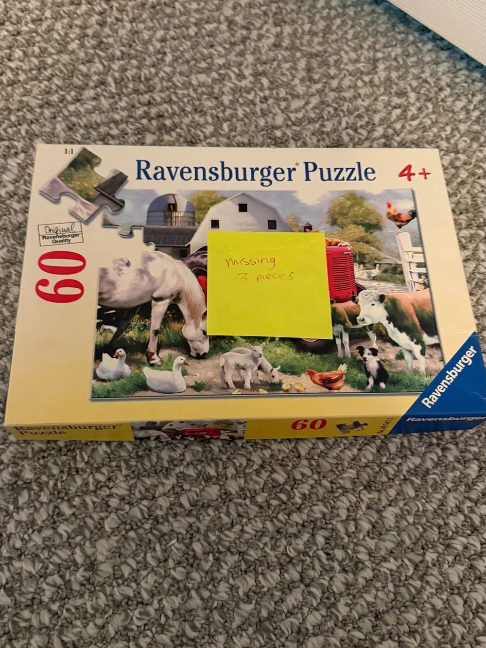 Ravensburger Kids Puzzle - Red Tractor Farm Scene (60 pcs) missing 3 pcs